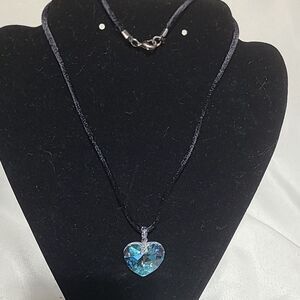 Prism Swarovski Heart Crystal Necklace Black Satin W/lobster Claw 18in